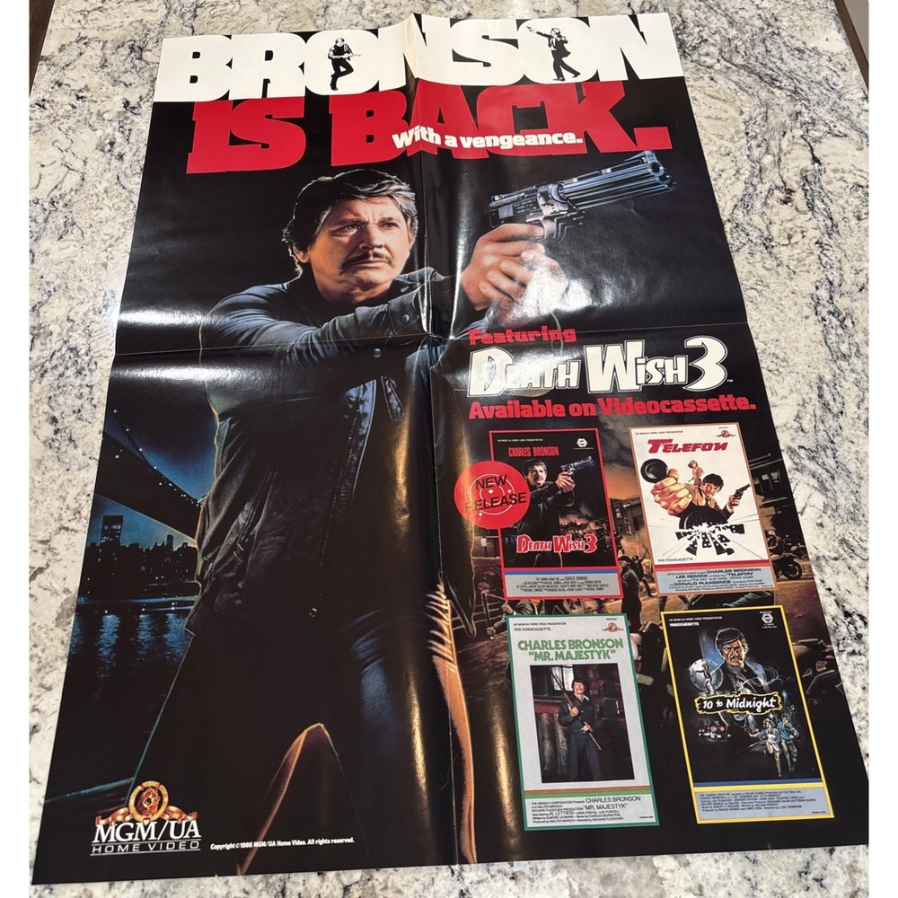 Charles Bronson is Back Death Wish 3 Movie Video Store Marketing Poster HUGE!